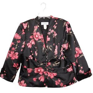 Vintage JR Nites | Dark Floral Satin Jacket Top Black Red | Size 16